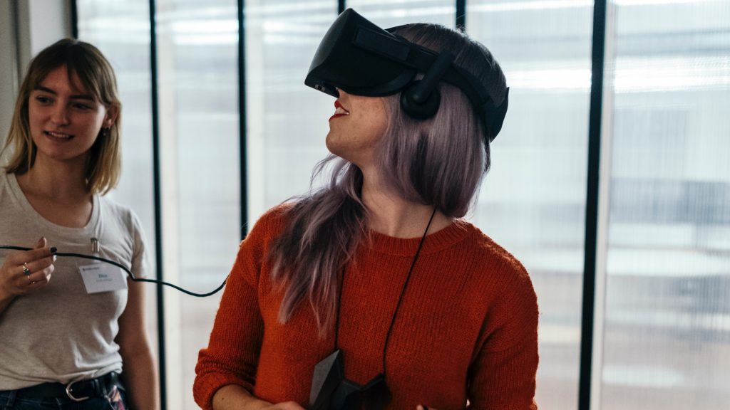 Girl with virtual reality headset