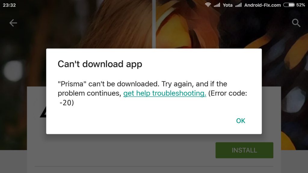 Error 20 Google Play