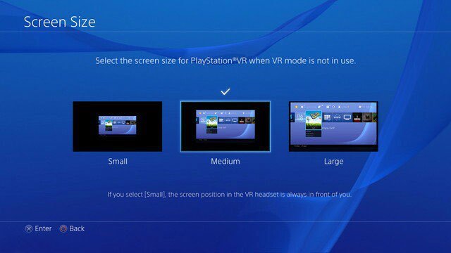 PSVR Cinematic Mode screen size
