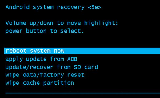 Android System Recovery factory reset