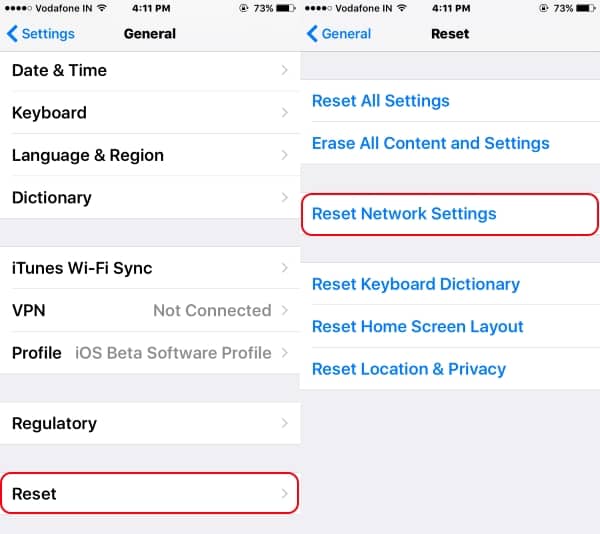 iPhone Reset Network Settings