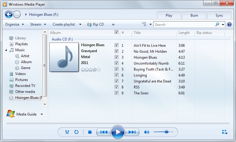 Windows Media Player Rip CD