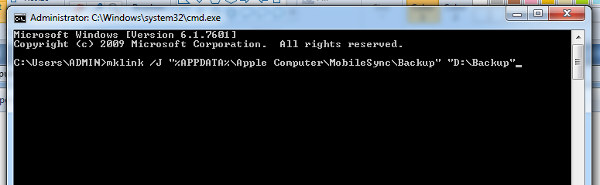 Command Prompt Change iTunes Backup Location