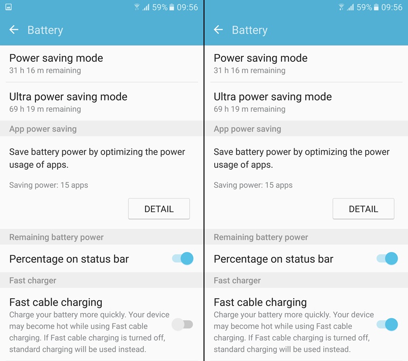 Samsung Fast Charging menu