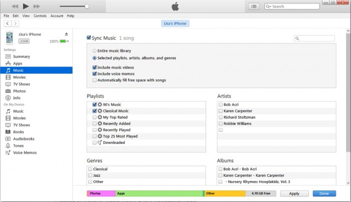 Sync iTunes music